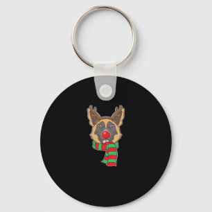 Funny Christmas Dog Xmas Reindeer German Shepherd  Keychain