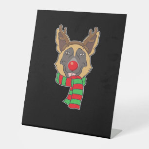 Funny Christmas Dog Xmas Reindeer German Shepherd  Pedestal Sign