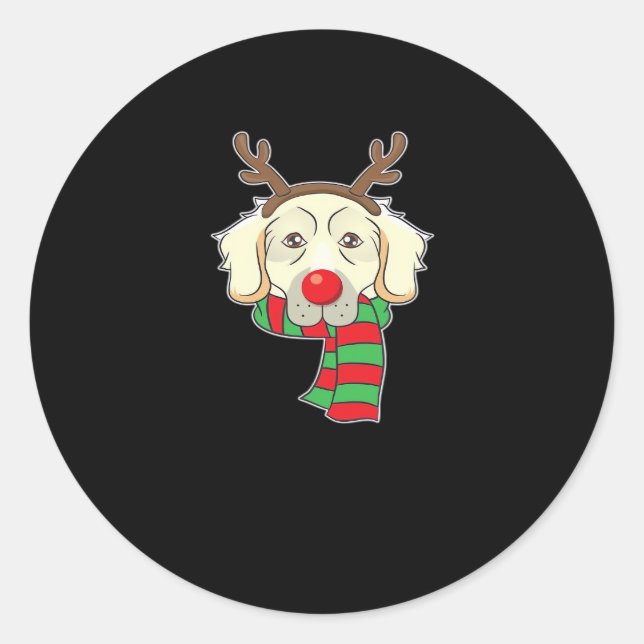 Funny Christmas Dog Xmas Reindeer Golden Retriever Classic Round Sticker (Front)