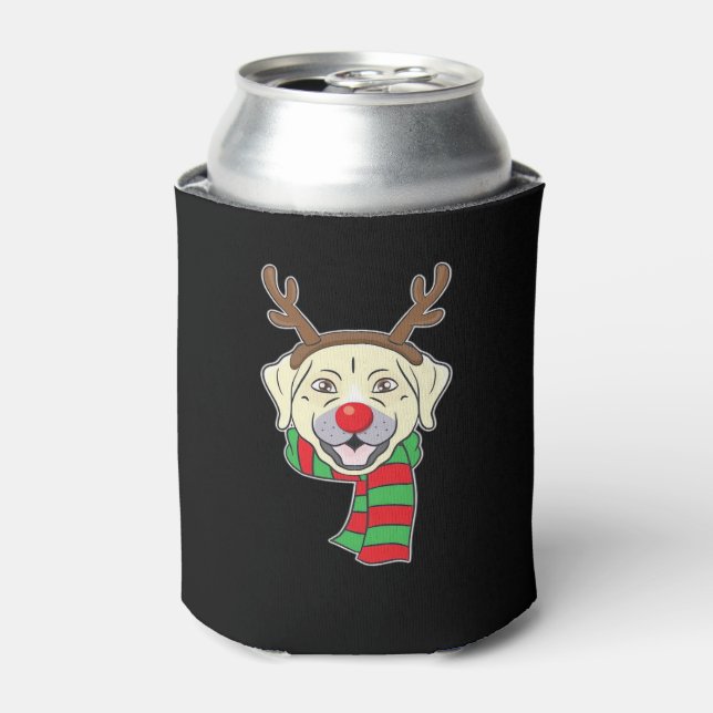 Funny Christmas Dog Xmas Reindeer Labrador Holiday Can Cooler (Can Front)