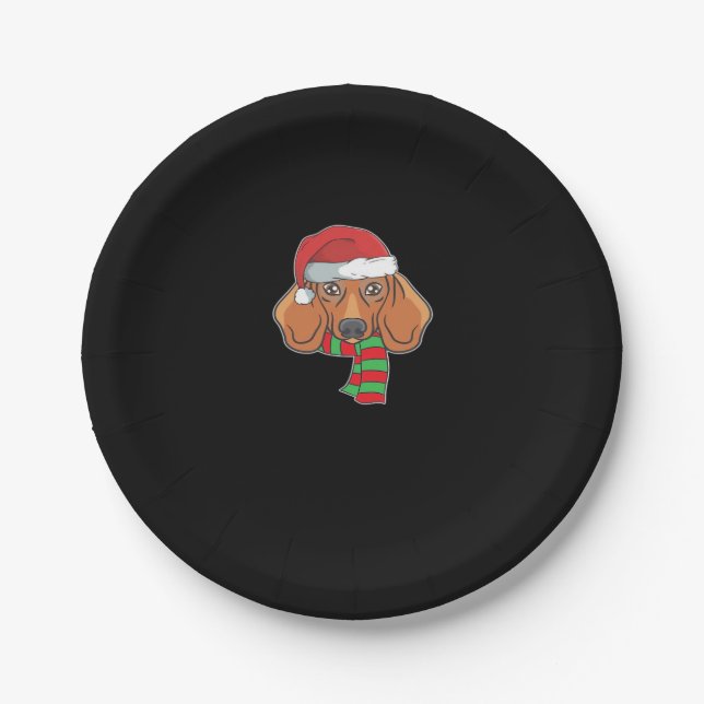 Funny Christmas Dog Xmas Santa Dachshund Holiday G Paper Plate (Front)
