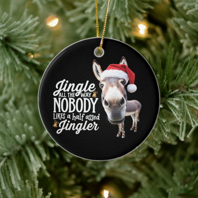 Funny Christmas Donkey Lovers Farm Holiday Animal Ceramic Ornament (Tree)