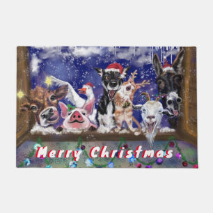 Funny Christmas Doormat Happy Animal Party