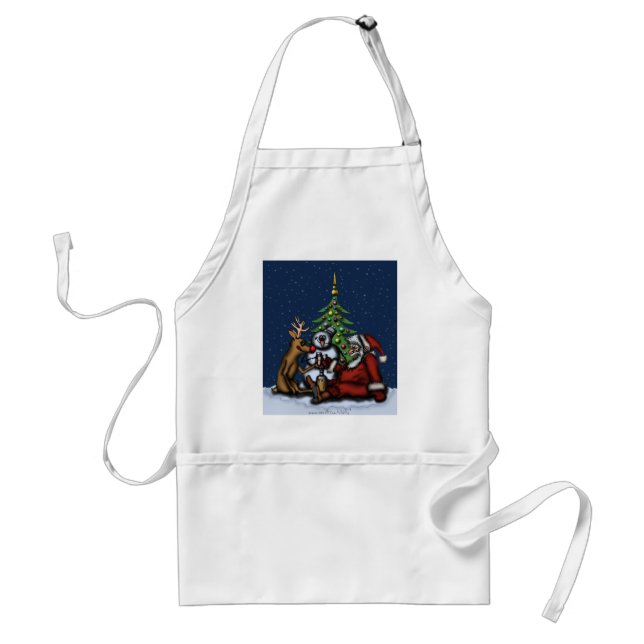 Funny Christmas drinking party cartoon art apron (Front)