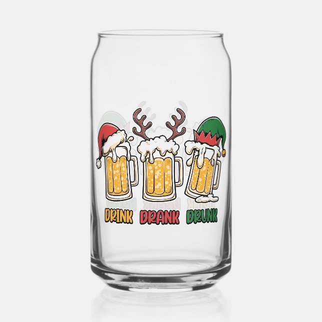 Funny Christmas drinking party drink drank drunk Can Glass (Front)
