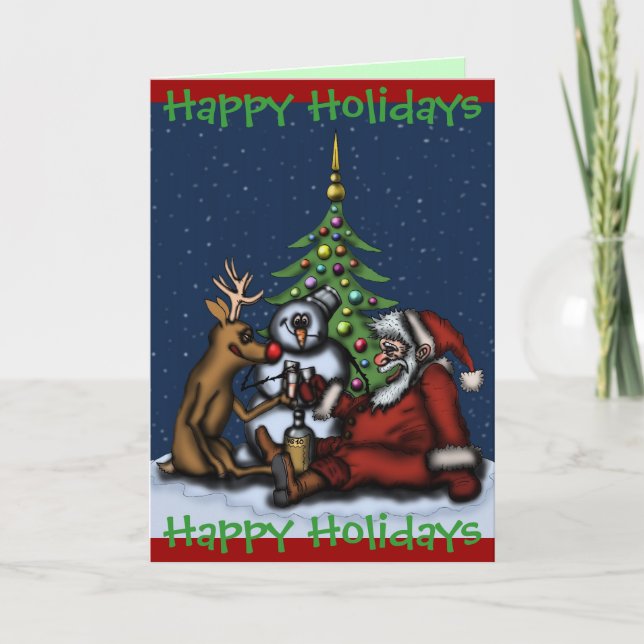 Funny Christmas drinking party Happy Holidays card (Front)