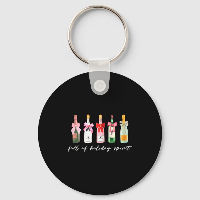 Funny Christmas Drinks Tail Champagne Holiday Srit Keychain (Front)