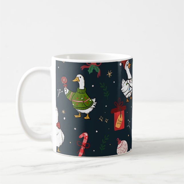 Funny Christmas Ducks Seamless Pattern Coffee Mug (Left)