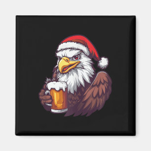 Funny Christmas Eagle With Beer Comic Magnet
