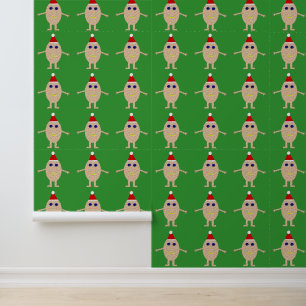 Funny Christmas Egg Patterned Wallpaper
