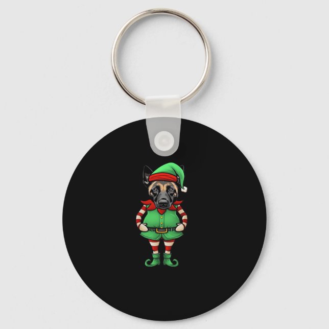 Funny Christmas Elf Belgian Malinois Dog Classic T Keychain (Front)