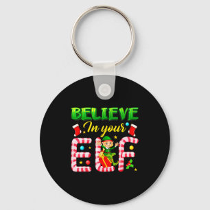 Funny Christmas Elf Design Believe In Your Elf Men Keychain