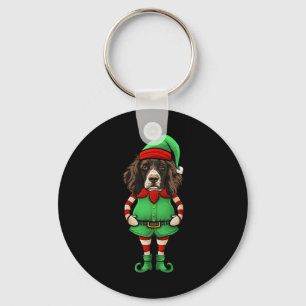 Funny Christmas Elf English Springer Spaniel Dog  Keychain