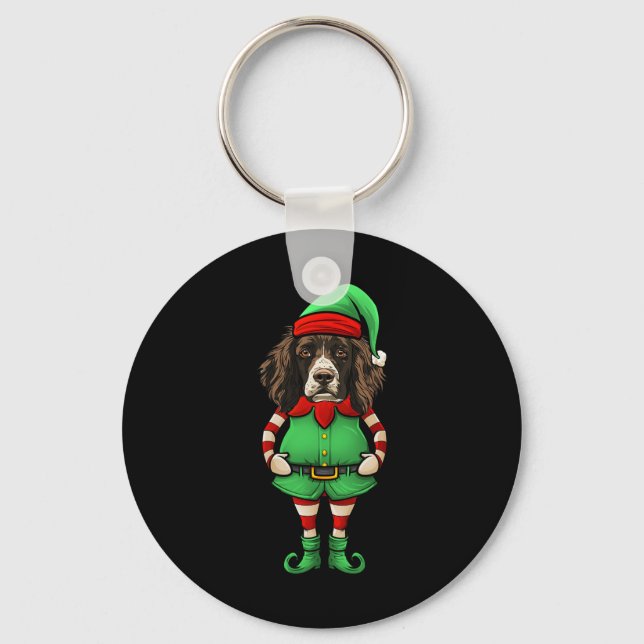 Funny Christmas Elf English Springer Spaniel Dog  Keychain (Front)
