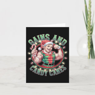 Funny Christmas Elf Gym Workout Gains And Candy Ca Card