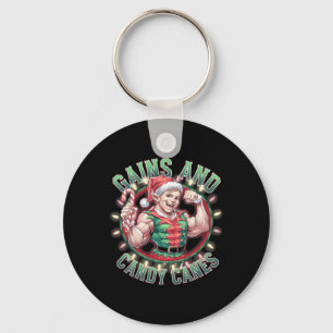 Funny Christmas Elf Gym Workout Gains And Candy Ca Keychain
