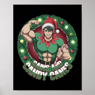Funny Christmas Elf Gym Workout Gains And Candy Ca Poster