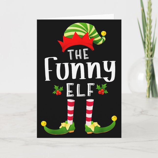 Funny Christmas Elf Matching Pajama X-mas Party  Card (Front)