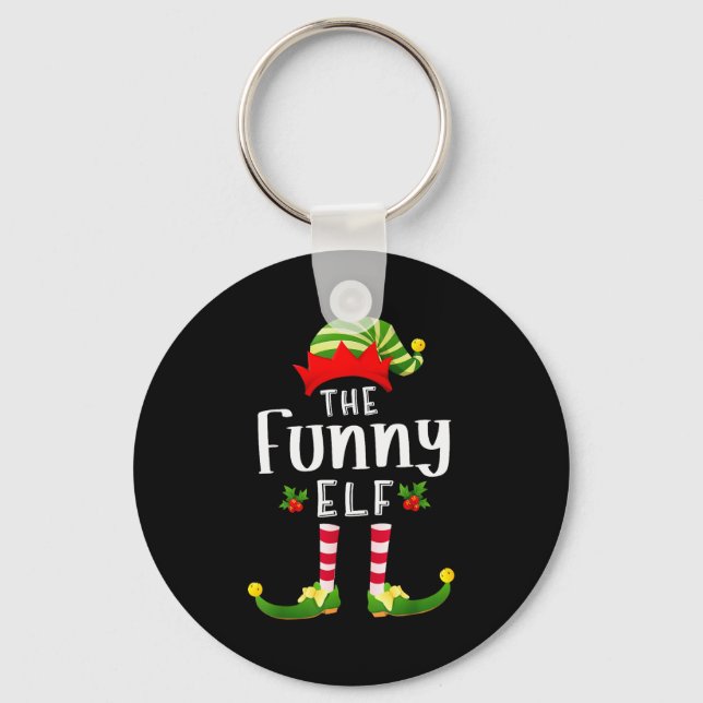 Funny Christmas Elf Matching Pajama X-mas Party  Keychain (Front)