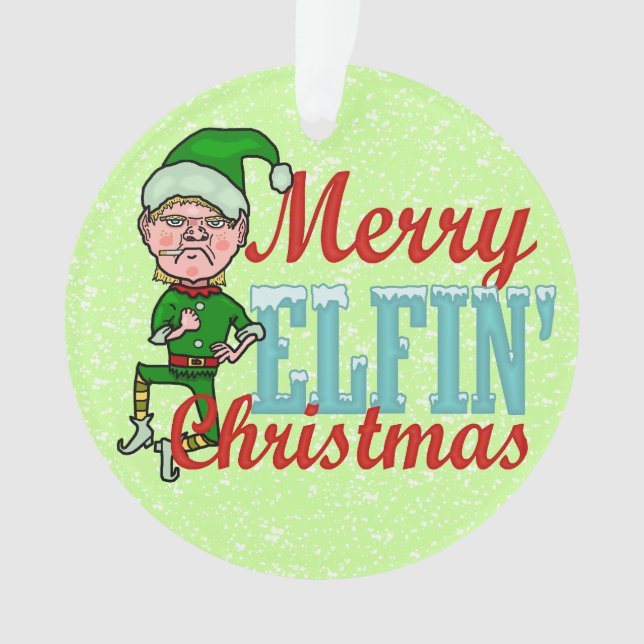 Funny Christmas Elf Merry Elfin Bah Humbug Ornament (Front)