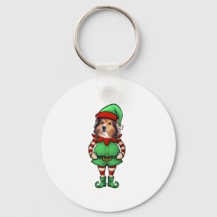 Funny Christmas Elf Shetland Sheepdog Dog Sheltie Keychain