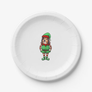 Funny Christmas Elf Shetland Sheepdog Dog Sheltie Paper Plate