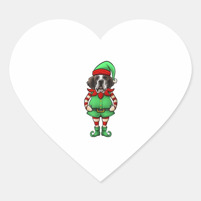 Funny Christmas Elf St Bernard Dog Saint Bernard  Heart Sticker (Front)