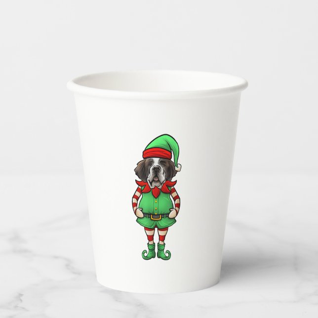 Funny Christmas Elf St Bernard Dog Saint Bernard  Paper Cups (Front)