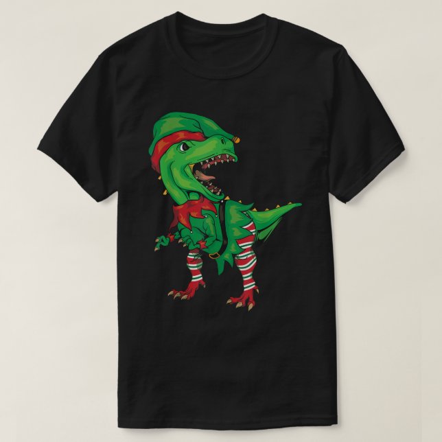 Funny Christmas Elf T-Rex T-Shirt (Design Front)