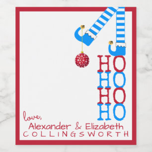 Funny Christmas Elf Wine Bottle Label HO HO HO