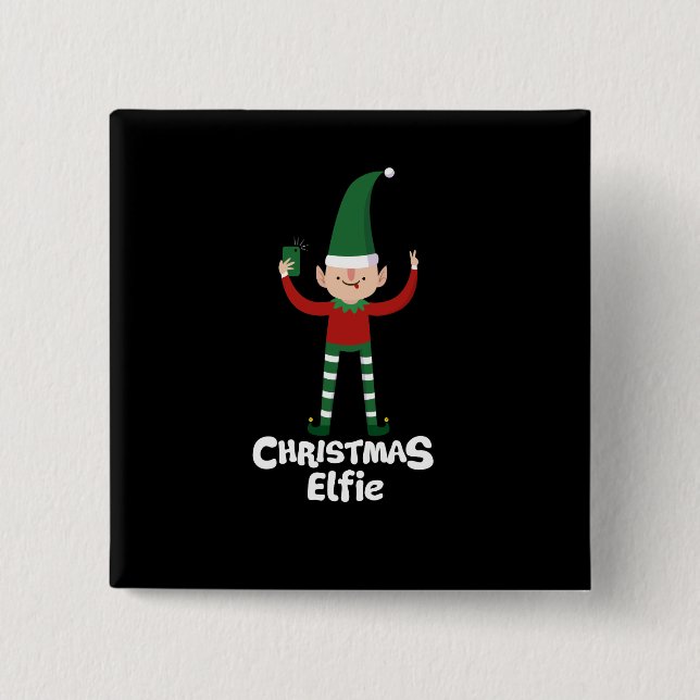 Funny Christmas Elfie 2 Inch Square Button (Front)