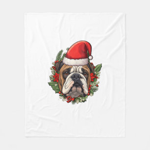 Funny Christmas English Bulldog Fleece Blanket
