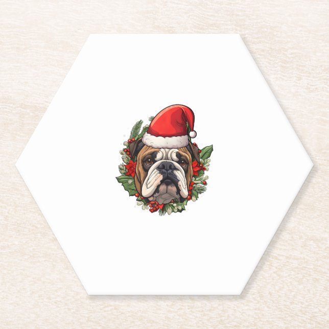 Funny Christmas English Bulldog  Paper Coaster (Front)