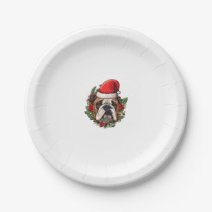 Funny Christmas English Bulldog  Paper Plate