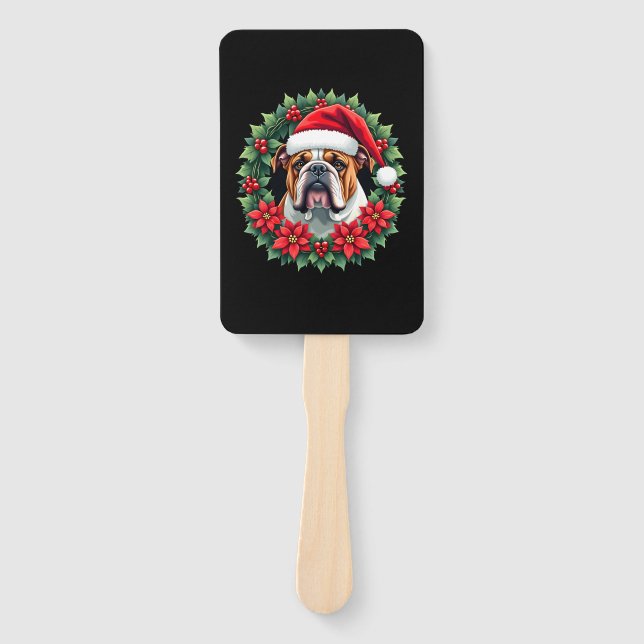 Funny Christmas English Bulldog Tank Top Hand Fan (Front)