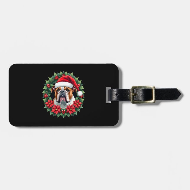 Funny Christmas English Bulldog Tank Top Luggage Tag (Front Horizontal)