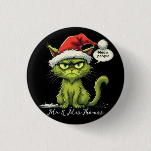 Funny Christmas "Ew People" Meowy Cat Lovers 1 Inch Round Button