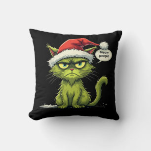 Funny Christmas "Ew People" Meowy Cat Lovers Throw Pillow