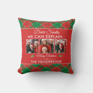 Funny Christmas Family Photo Plaid Holiday Throw Pillow