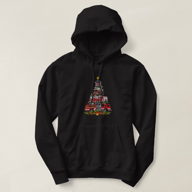Funny Christmas Firefighter Fire Truck Tree Xmas G Hoodie (Design Front)