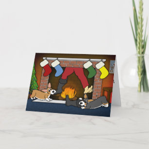 Funny Christmas Fireplace Corgis Christmas Card