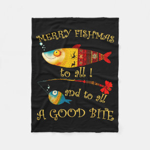 Funny Christmas Fisherman's Merry Fishmas To All F Fleece Blanket
