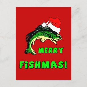 Funny Christmas fishing Holiday Postcard