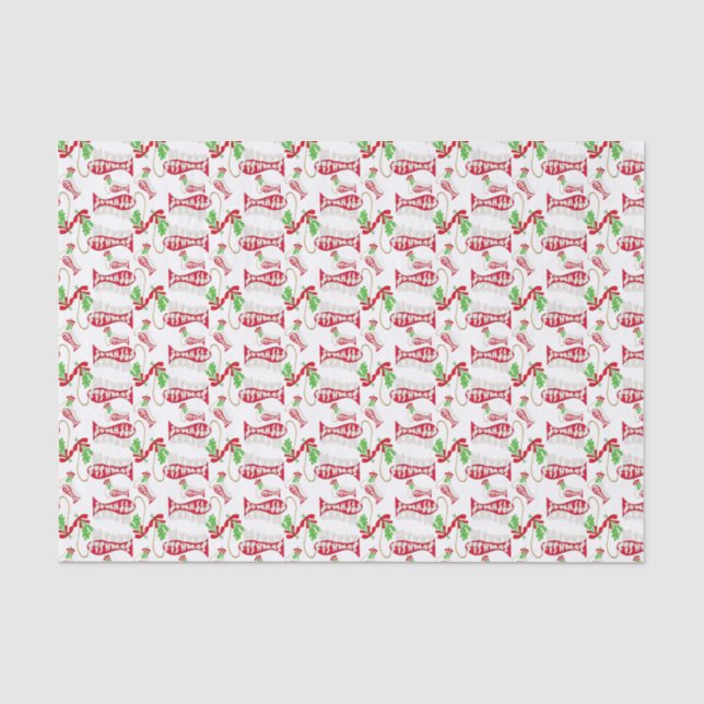 Funny Christmas Fishing Merry Fishmas ♫♥ Tissue Paper (Front)