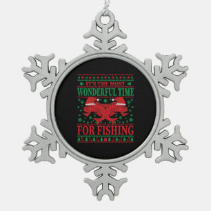 FUNNY CHRISTMAS FISHING SNOWFLAKE PEWTER CHRISTMAS ORNAMENT