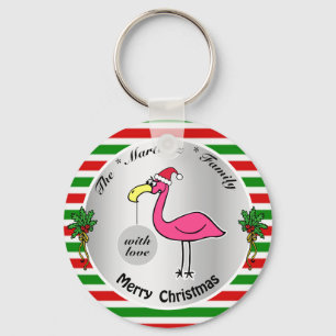Funny Christmas Flamingo Red and Green Cute Humour Keychain