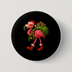 Funny Christmas Flamingo Santa Holiday Design 2 Inch Round Button