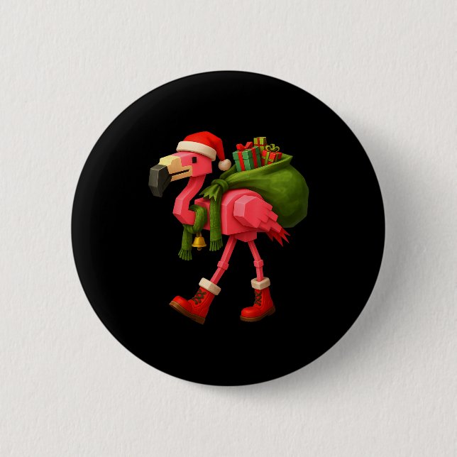 Funny Christmas Flamingo Santa Holiday Design  2 Inch Round Button (Front)