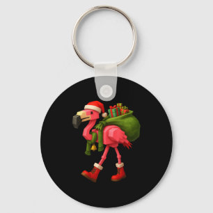 Funny Christmas Flamingo Santa Holiday Design Keychain