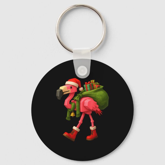 Funny Christmas Flamingo Santa Holiday Design  Keychain (Front)